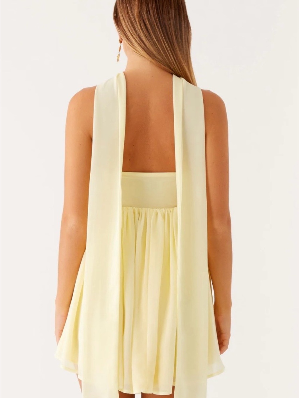 Peppermayo Pale Yellow Strapless Mini Dress with Choker Detail - Picture 2 of 4